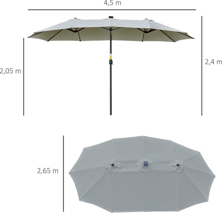 Image du produit Outsunny Parasol avec lampe LED solaire (2.65 m)