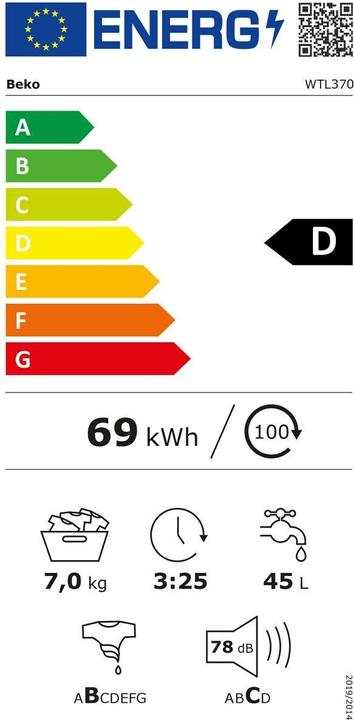 Label énergétique Beko Waschmaschine WTL370 (7 kg, Vers le haut)