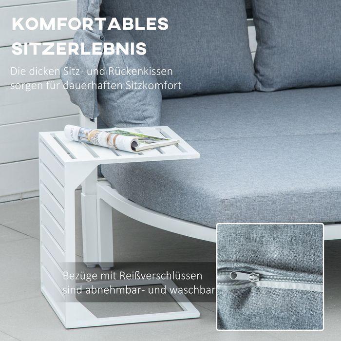 Image du produit Swisshandel24 Salon de jardin 5 personnes avec table basse et canapé avec coussins Outdoor Aluminium Blanc+Gris