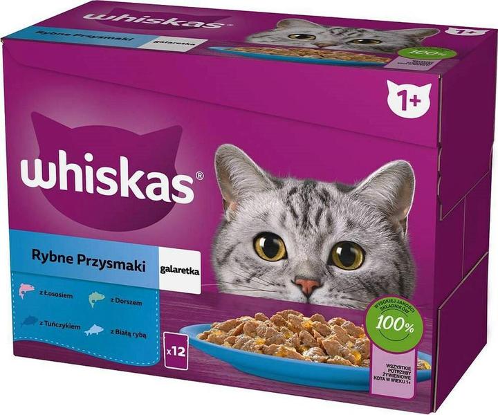 Produktbild Whiskas Geleesäckchen Geschmacksrichtungen: Weissfisch Kabeljau Lachs Thunfisch - Nassfutter für (Senior, 1 Stk., 1020 g)