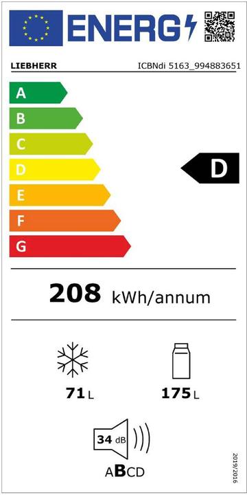 Energy Label Liebherr Integrated fridge-freezer with BioFresh and NoFrost (175 l)