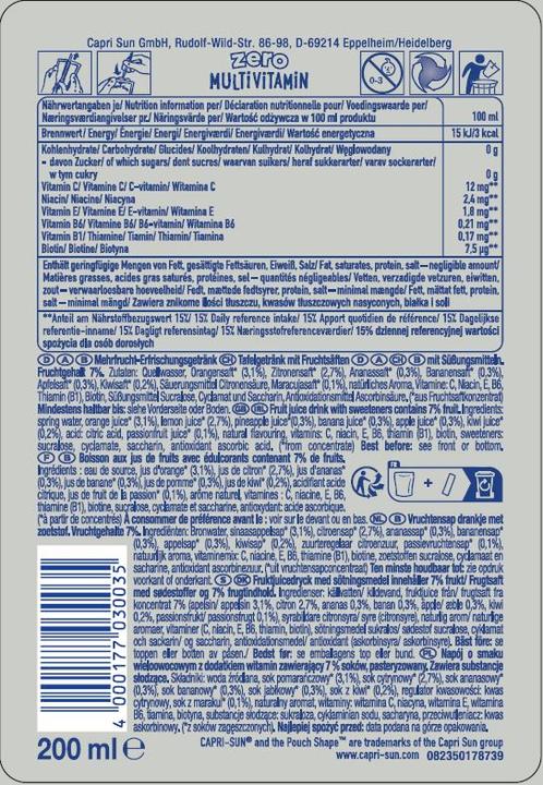 Valori nutrizionali e ingredienti Capri-Sun Multivitaminico Zero (10 x 20 cl)