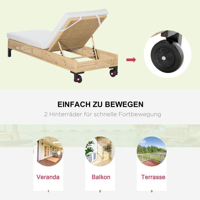 Produktbild Swisshandel24 Gartenmöbel Sonnenliege Gartenliege Liege mit Kissen 3-stufig verstellbar Rattanliege Stahl Natur 65 (200 cm)