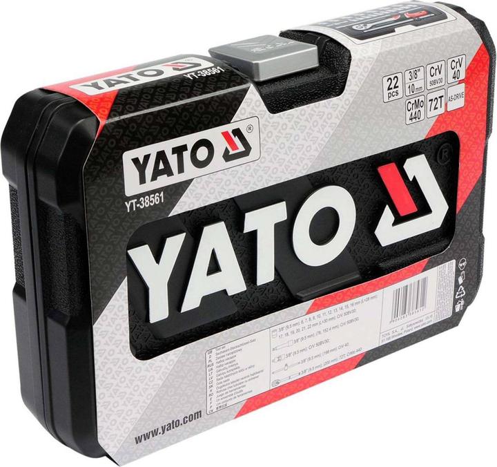 Produktbild Yato YT-38561 Werkzeugkasten Steckschlüssel Satz 22 tlg. 3/8" mit Knarre (3/8")