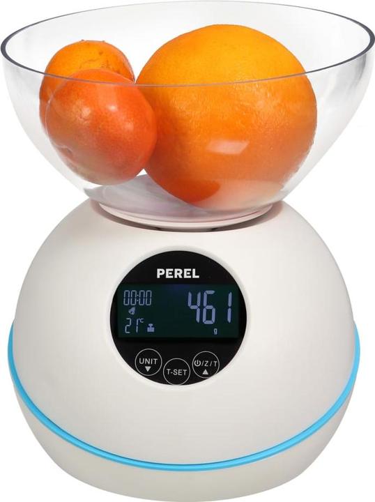 Produktbild Perel DIGITALE KÜCHENWAAGE - 5 kg / 1 g - MIT TEMPERATUR / UHR / ALARM / TIMER