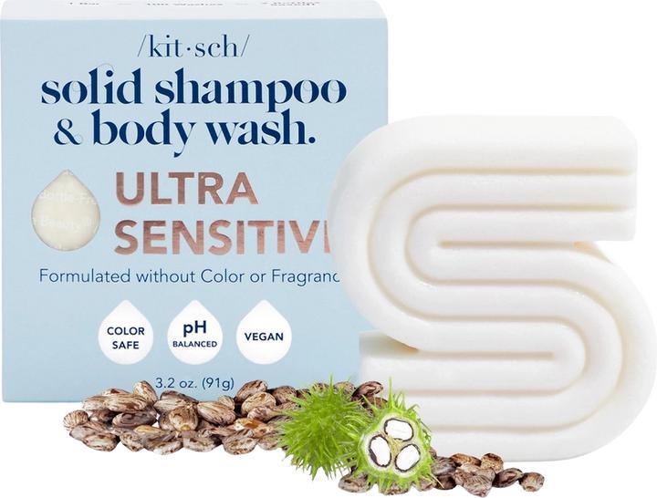 Produktbild Kitsch Shampoo- Und Körperwaschriegel Für Empfindliche Haut, Parfümfrei (Festes Shampoo)