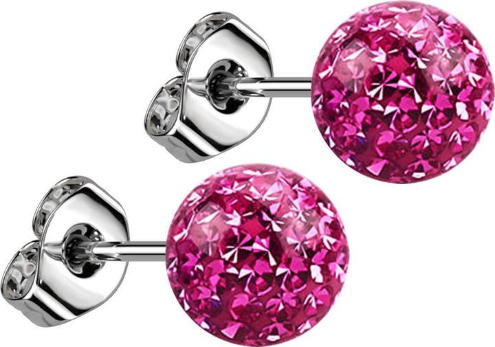 Produktbild Star Piercing Ohrstecker silber mit Kristall Kugel pink Epoxy Schutzschicht (ohne Messing, Chirurgenstahl 316L)