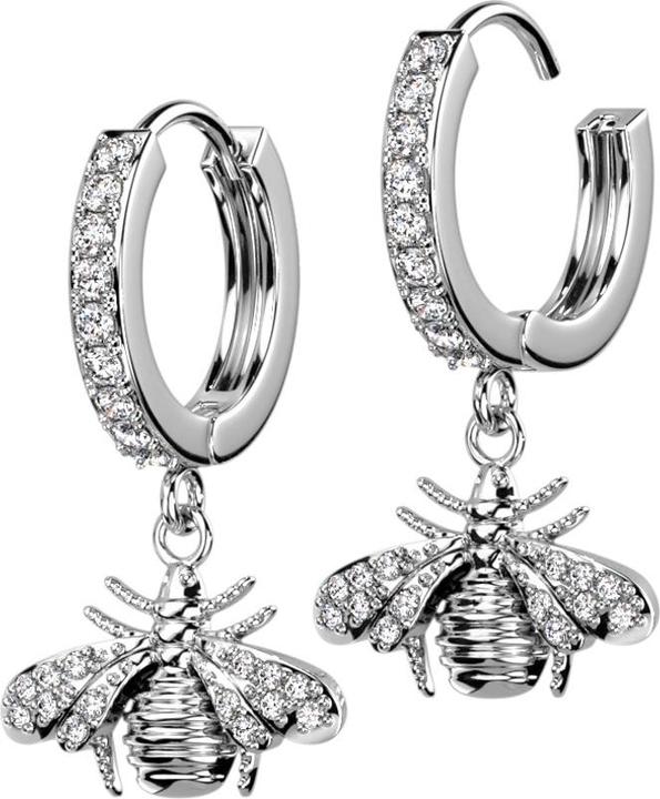 Produktbild Star Piercing Ohrring zum Klappen silber Kristalle silber Anhänger Biene (Chirurgenstahl 316L, Messing)