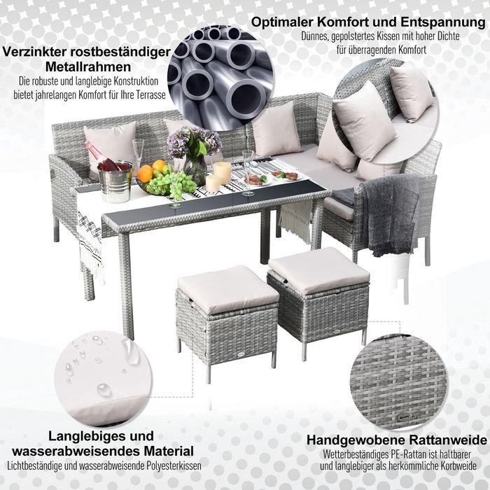 Produktbild Swisshandel24 Rattan Gartenmöbel Set Sitzgruppe mit Fusshocker Metall Grau 134 x 60 x 75 cm (125 cm)
