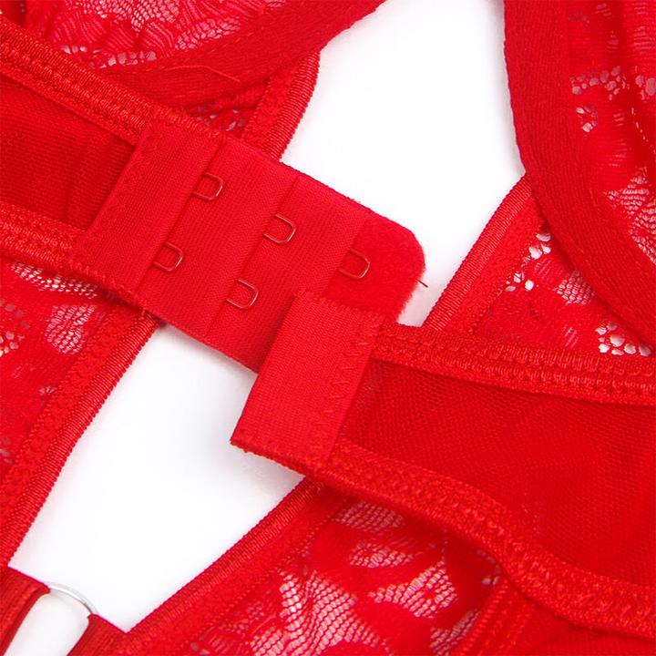 Produktbild Subblime Teddy Mit Strumpfband Mit Spitzendetail Und Streifen Rot S/M (S)
