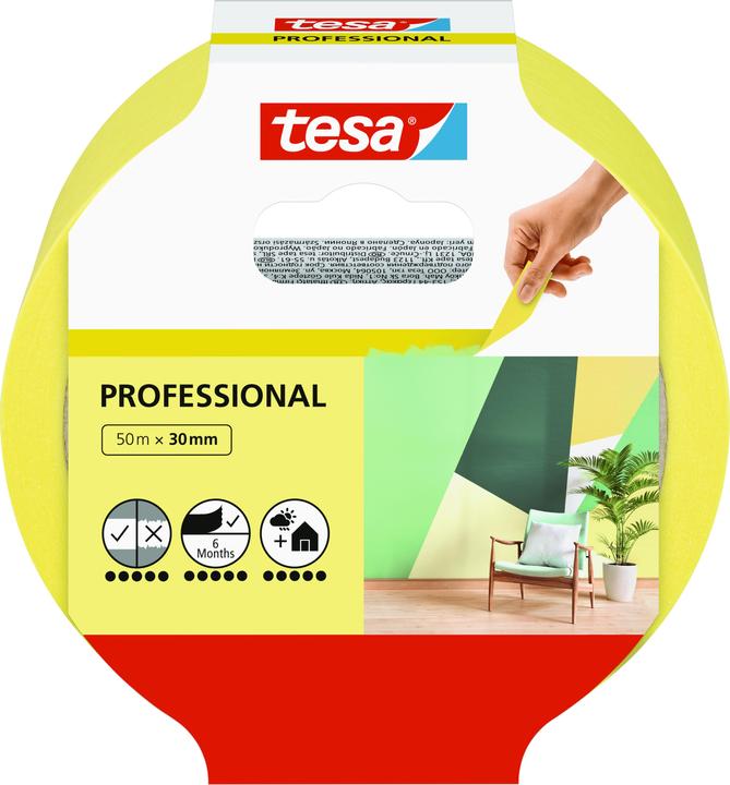 Produktbild tesa Malerkrepp PROFESSIONAL, Malerband für besonders präzises Abkleben (30 mm)
