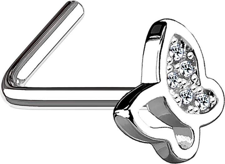 Produktbild Star Piercing Nasenstecker gewinkelt silber mit Schmetterling und Kristall (Chirurgenstahl 316L, Messing)