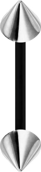 Star Piercing Micro Banane schwarz mit zwei Cones silber (ohne Messing, Chirurgenstahl 316L, Bioflex)
