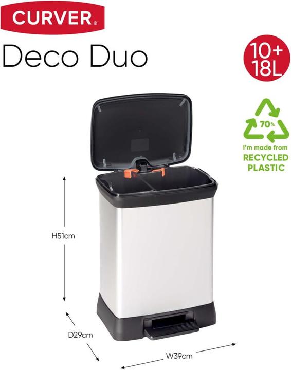 Immagine prodotto Curver DECOBIN DUO separatore di rifiuti 10,0 + 18,0 l argento metallizzato (30 l)