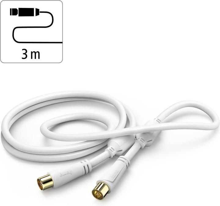 Image du produit Hama Câble d'antenne, connecteur coaxial - connecteur coaxial femelle, doré, 3,0 m, 100 dB (100 dB, Câble d'antenne)