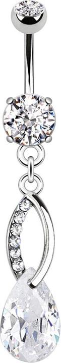 Star Piercing Banane silber mit zwei Kugeln Kristall silber Anhänger verdreht mit Kristalltropfen (Chirurgenstahl 316L, Messing)