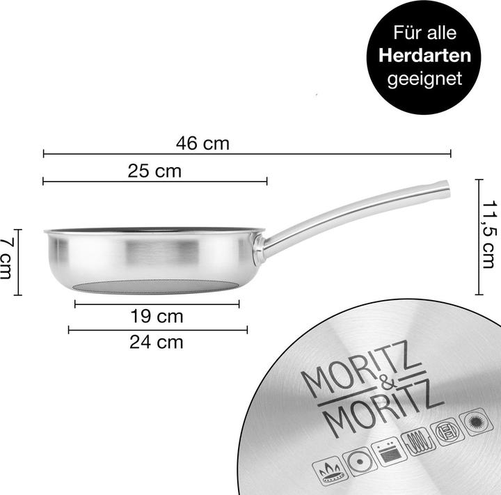 Produktbild Moritz & Moritz Edelstahlpfanne Wabenstruktur 24cm mit Keramikbeschichtung der neuesten Generation (Pfannenset + Topfset, Edelstahl)