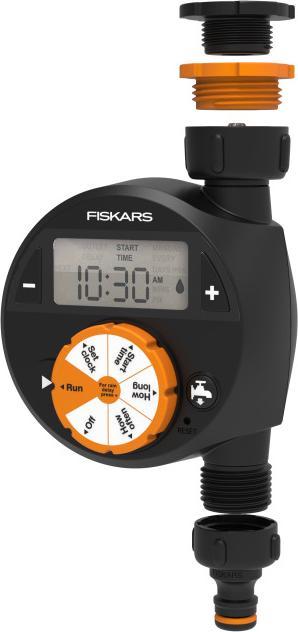 Immagine prodotto Fiskars Timer/timer con 1 uscita, Per tutte le dimensioni di rubinetto più comuni, LCD di facile lettura (Tubo di gocciolamento + tubo di gocciolamento)