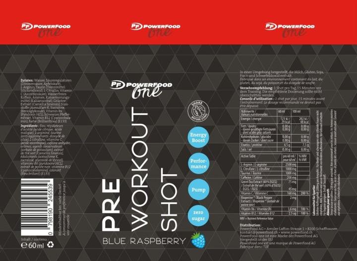 Produktbild PowerFood One Pre-Workout Shot (Brombeere, 12 x)