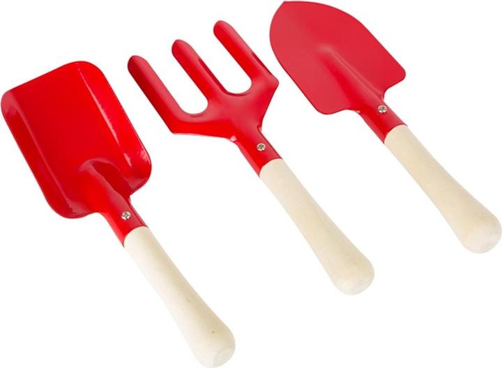Actual product image small foot Sandpit set: 2 shovels, 1 rake red