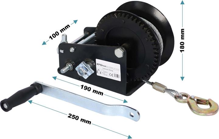 Immagine prodotto XPOtool Argano manuale a cavo 1500kg 4:1 8:1 28x24cm Argano a cavo 10m Argano a cavo forestale