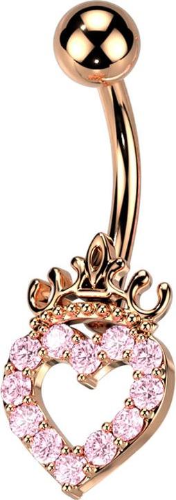 Produktbild Star Piercing Banane rosegold mit Kugel Herz und Krone Kristalle pink (Chirurgenstahl 316L, Messing)