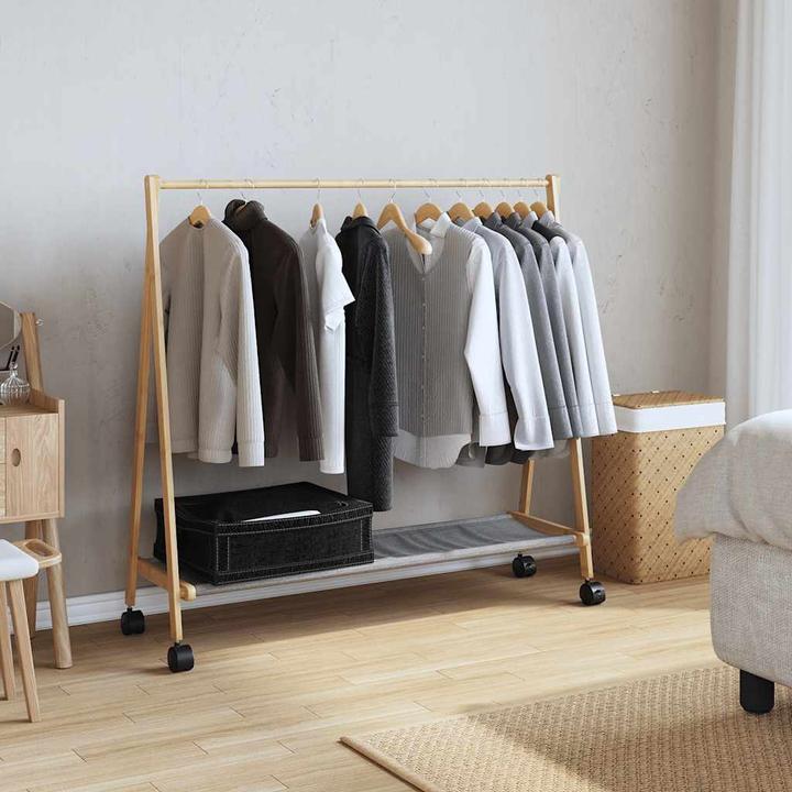 Actual product image VidaXL Clothes rack with shelves and castors 106x34x106.5 cm bamboo