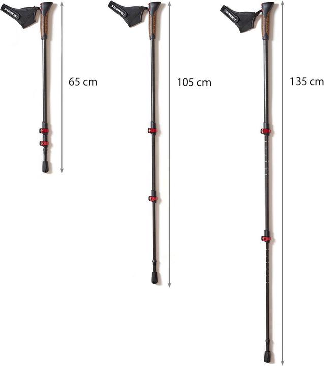 Image du produit Steinwood Carbon Nordic Walking Stöcke verstellbar mit Teleskop und Klemmverschluss mit extra Gummipuffer (135 cm)