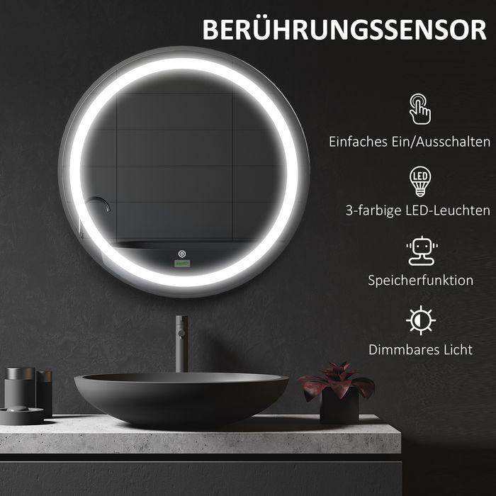 Actual product image Swisshandel24 Bathroom mirror, LED lighting, dimmable, 3 light colours, metal frame, Ø60 cm, black (Ø 60 cm)