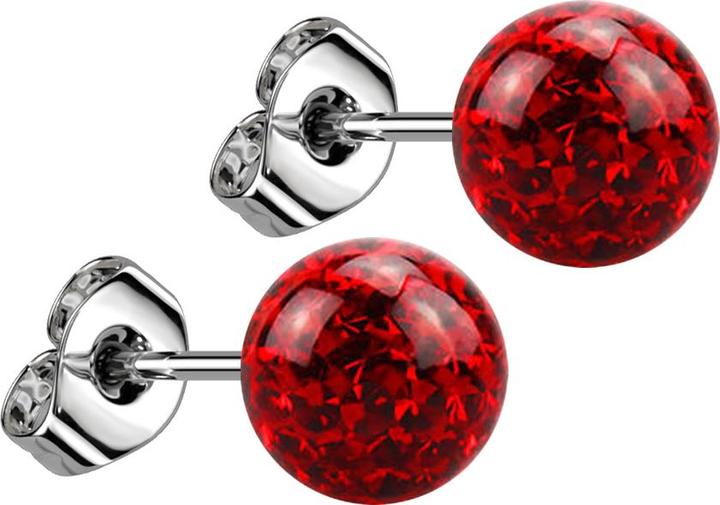 Produktbild Star Piercing Ohrstecker silber mit Kristall Kugel rot Epoxy Schutzschicht (Chirurgenstahl 316L, ohne Messing)