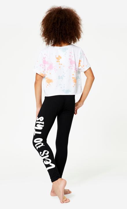 Produktbild Domyos Tanz-Leggings Mädchen Modern Dance hoher Taillenbund - schwarz mit Print (12, 13, 14)