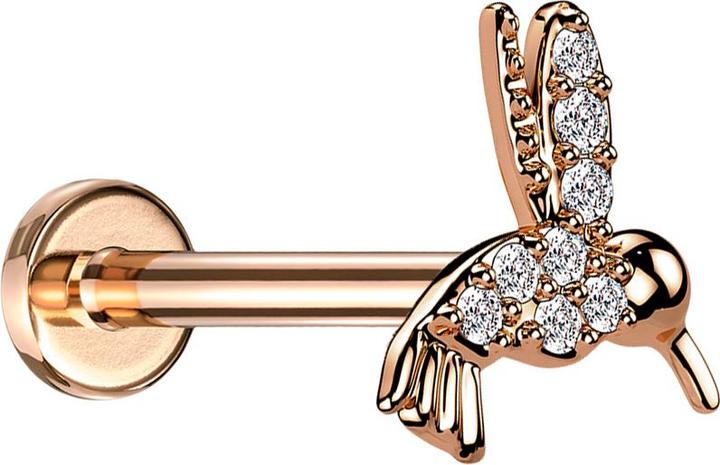 Actual product image Star Piercing Micro labret internal thread rose gold hummingbird crystals silver (Surgical steel 316L, Brass)