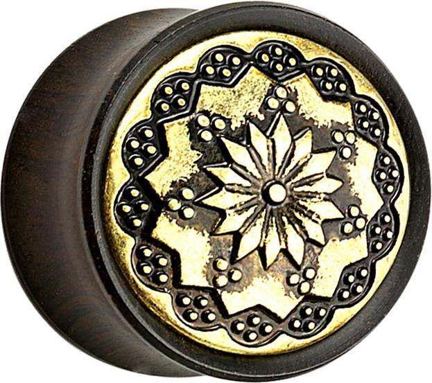 Image du produit Star Piercing Flared Plug en ébène Fleur tribale (Organique, Laiton)