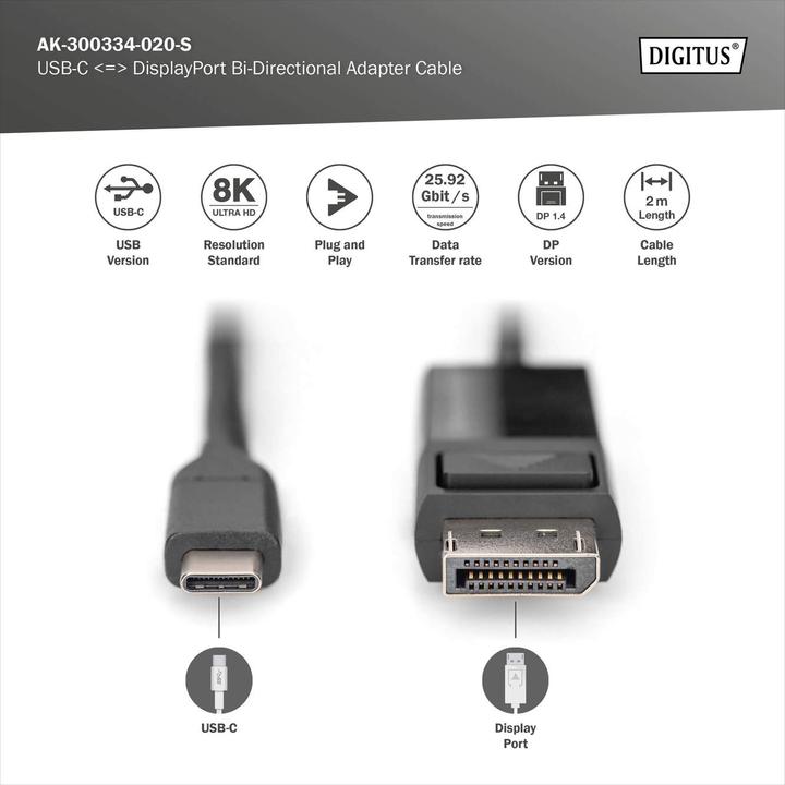 Produktbild Digitus DisplayPort — USB Typ C (2 m, DisplayPort)