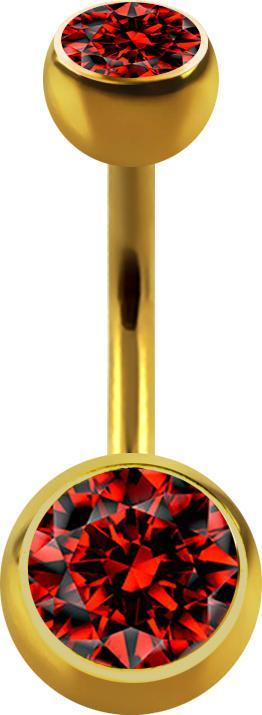 Produktbild Star Piercing Banane vergoldet mit zwei Kugeln Kristall rot (Chirurgenstahl 316L, ohne Messing)