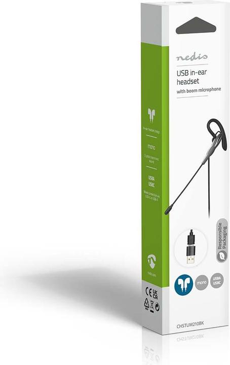 Produktbild Nedis PC-Headset - Im Ohr - Mono - USB Type-A/USB Type-C - Klappbarer Mikrofon - Schwarz (Kabelgebunden, USB-C)