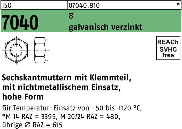 Immagine prodotto Dado esagonale ISO 7040 con parte di fissaggio M 10 8 elettrozincato (M10)