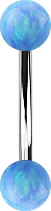 Actual product image Star Piercing Banana silver with two balls opal light blue (Surgical steel 316L)