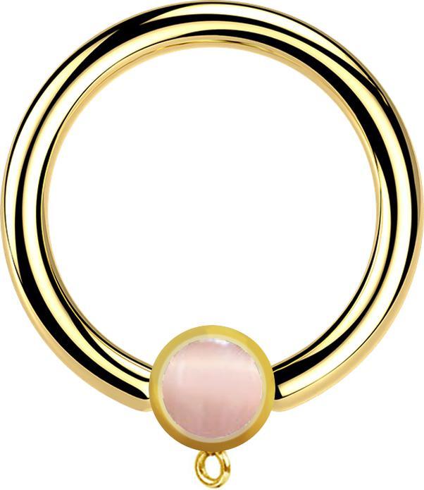 Produktbild Star Piercing Micro Closure Ring vergoldet mit Zylinder pinker Katzenauge Stein Ring für Anhänger (ohne Messing, Chirurgenstahl 316L, Mineralisch)