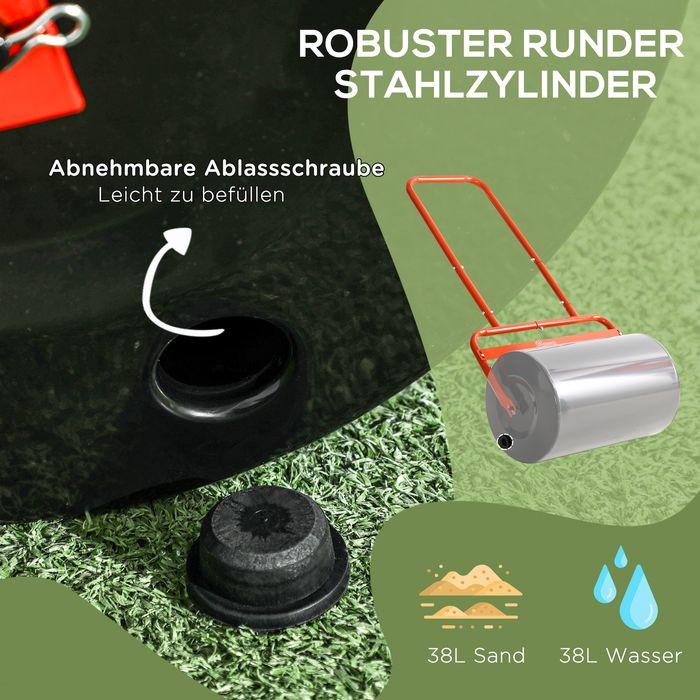 Produktbild Swisshandel24 Rasenwalze 50cm Breite, Gartenwalze befüllbar mit 38L Wasser/ 62 kg Sand, Rot