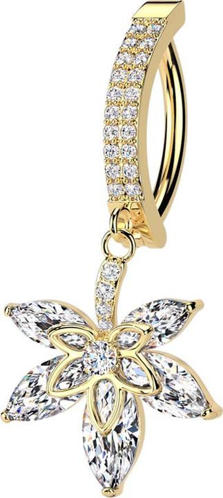 Star Piercing Banane klappbar vergoldet Schild zwei Reihen Kristalle silber Anhänger Blatt (Messing, Chirurgenstahl 316L)