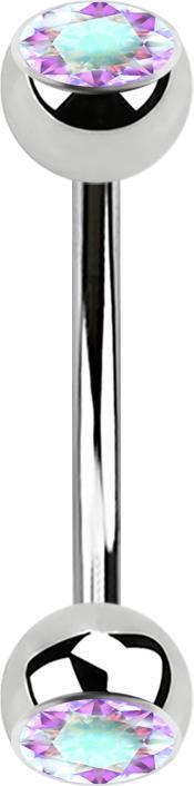 Produktbild Star Piercing Micro Banane silber mit zwei Kugeln Kristall multicolor (ohne Messing, Chirurgenstahl 316L)