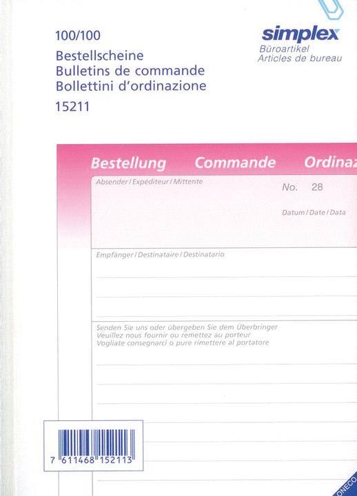 Image du produit Simplex Bons de commande 3 langues D/F/I (100 x)