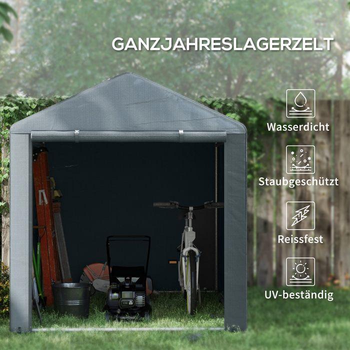 Image du produit Swisshandel24 Garagenzelt, 1,6x2,18x1,72m, grosse Tür, rostfreier Metallrahmen, 160x218x172 cm, Dunkelgrau (218 cm, 160 cm)
