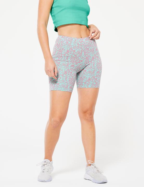 Domyos Shorts Radlerhose Damen - 500 bedruckt grün (XL)