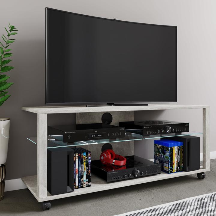 Produktbild VCM Holz TV Lowboard Rollen Fernsehschrank mobil Rack Konsole Möbel Fernsehtisch Fernseh Phono Glas (115 x 40 x 45 cm)