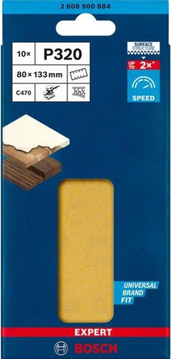 Immagine prodotto Bosch Professional Zubehör Expert C470 Carta vetrata con 8 fori per levigatrice orbitale, 80 x 133 mm, G 320, 10 pz. (320)