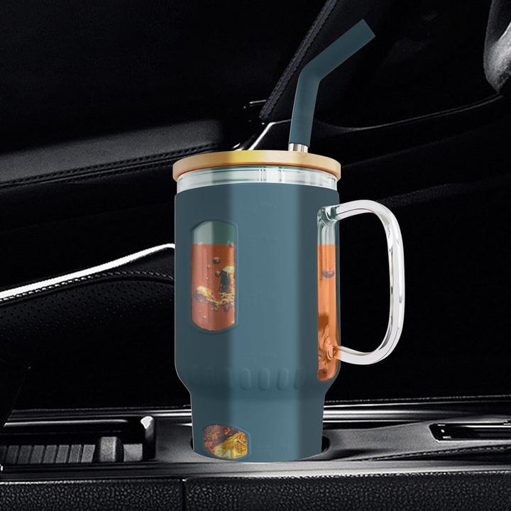 Actual product image Gewürzladen Näfels Glasbecher mit Strohhalm & Bambusdeckel (0.96 l)