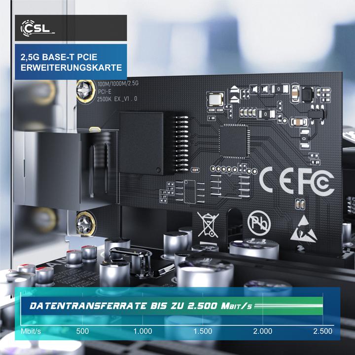 Immagine prodotto CSL Scheda di rete PCIe 2.5G Base-T, 2500/1000/100 Mbit/s, adattatore Ethernet PCI-Express per Win e (PCI)