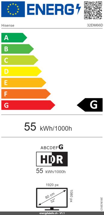 Energy Label Hisense Signage display 32DM66D 32", 24/7, UHD, 500cd/m², 25% haze (1920 x 1080 pixels, 32")